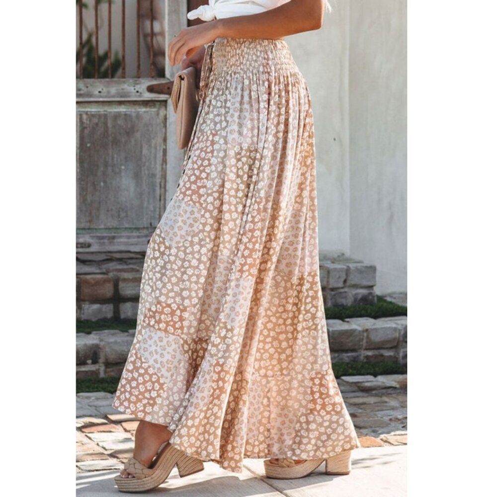 Beige and Cream Boho Drawstring Skirt